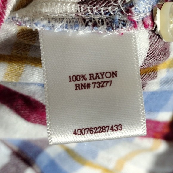 Perfect Shirt Women's XL Multi-color Plaid Rayon Button Down Top Blouse USED - Picture 6 of 6